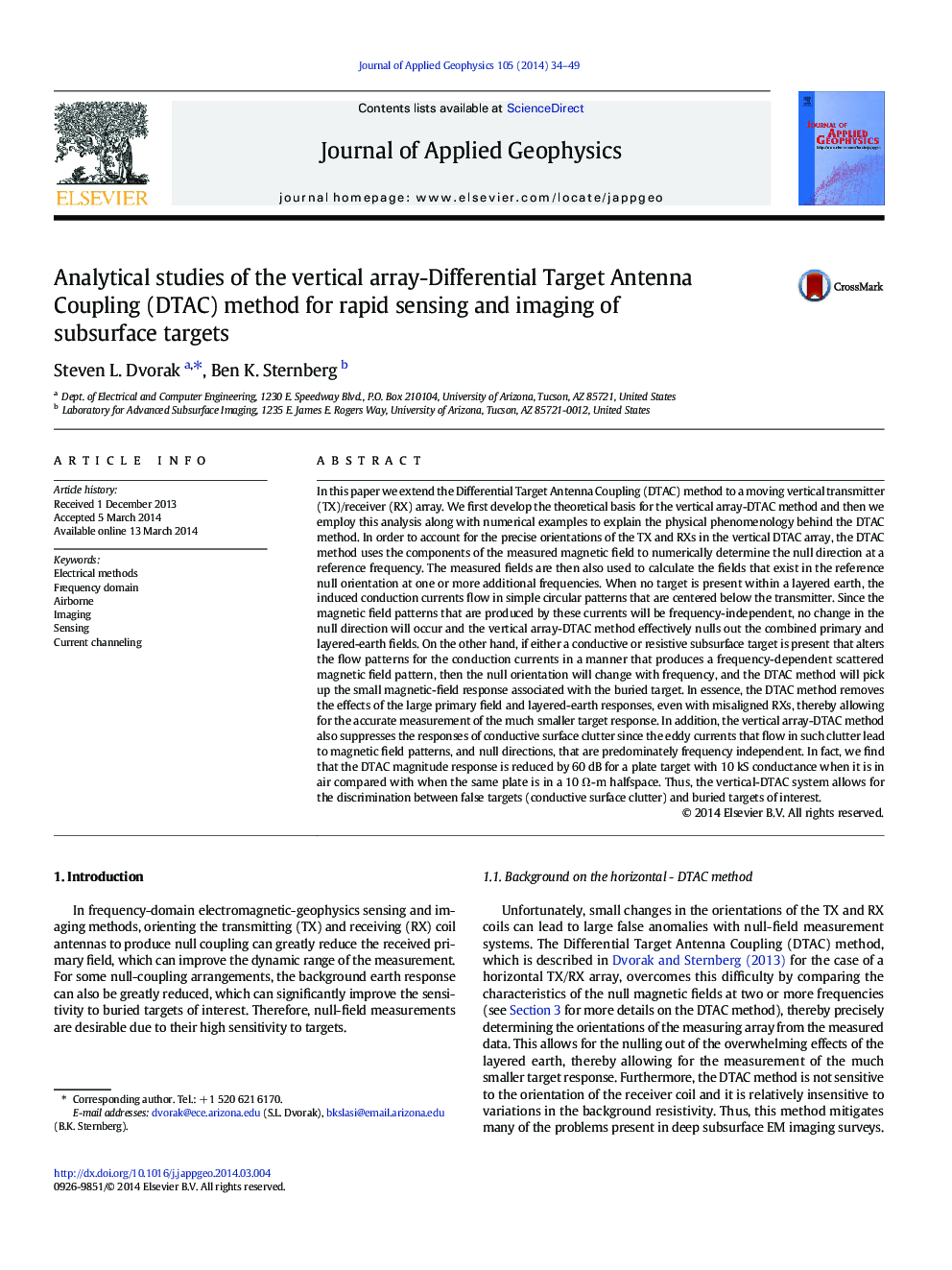 Analytical studies of the vertical array-Differential Target Antenna Coupling (DTAC) method for rapid sensing and imaging of subsurface targets