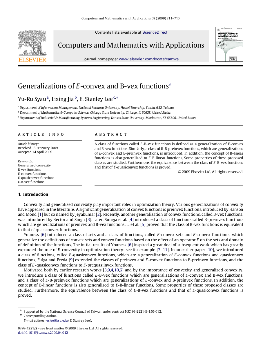 Generalizations of EE-convex and B-vex functions 