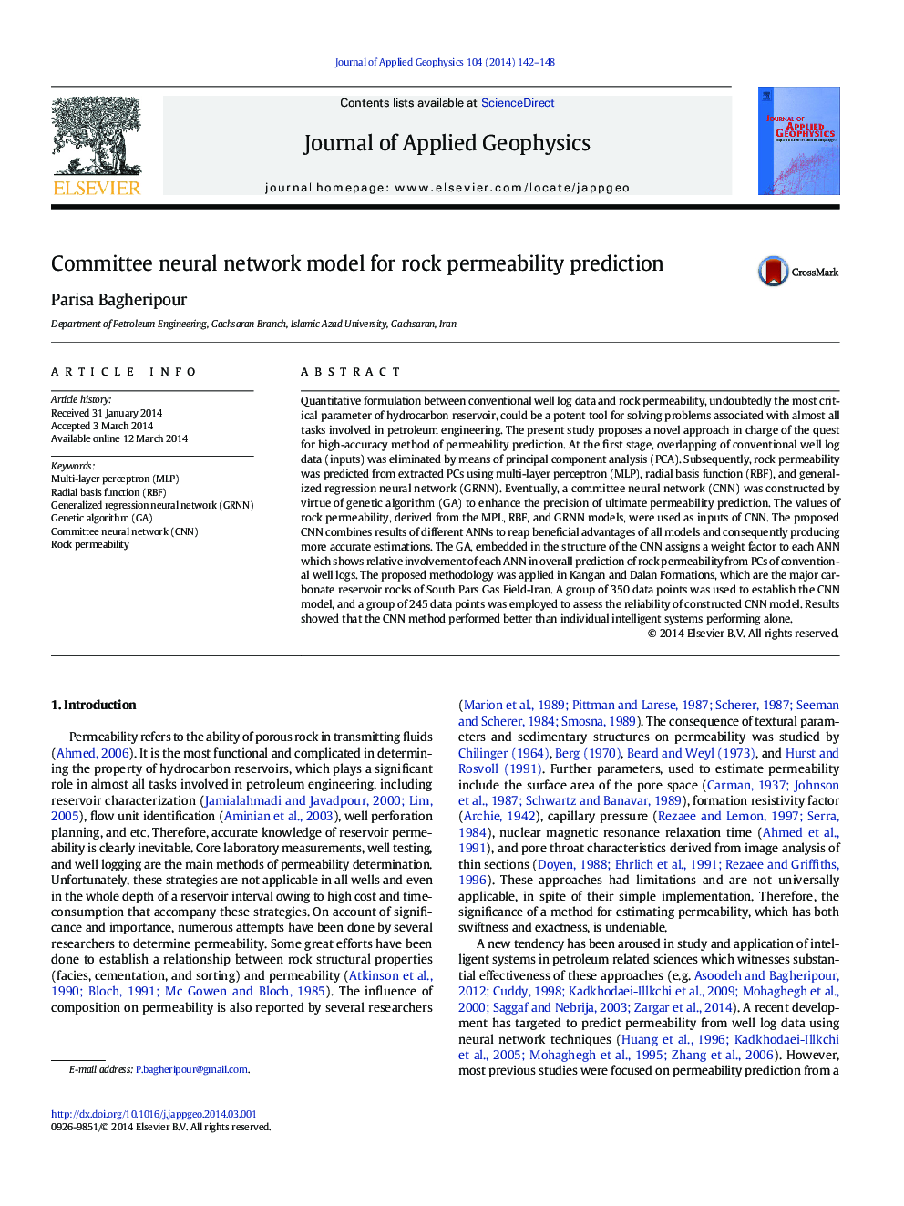 Committee neural network model for rock permeability prediction