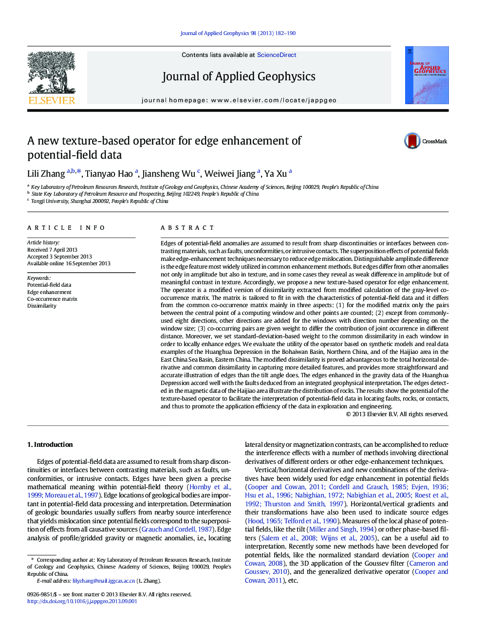 A new texture-based operator for edge enhancement of potential-field data