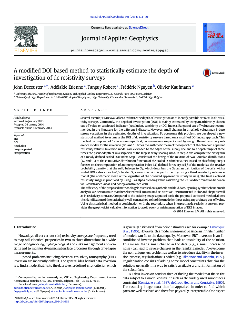 A modified DOI-based method to statistically estimate the depth of investigation of dc resistivity surveys