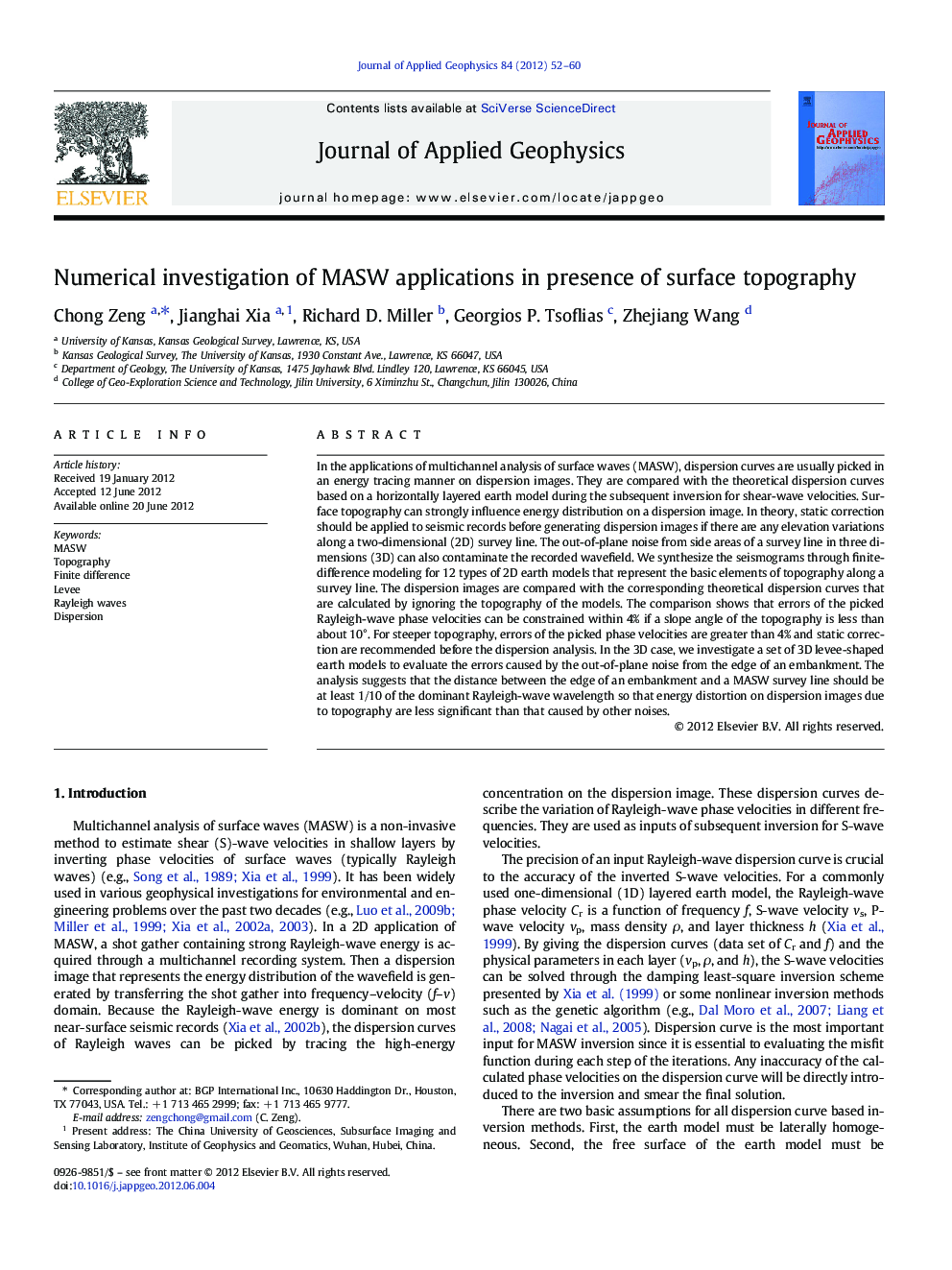 Numerical investigation of MASW applications in presence of surface topography