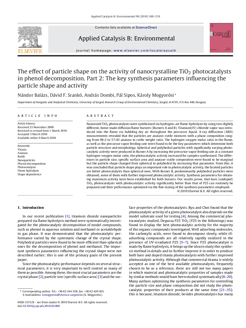 The effect of particle shape on the activity of nanocrystalline TiO2 photocatalysts in phenol decomposition. Part 2: The key synthesis parameters influencing the particle shape and activity