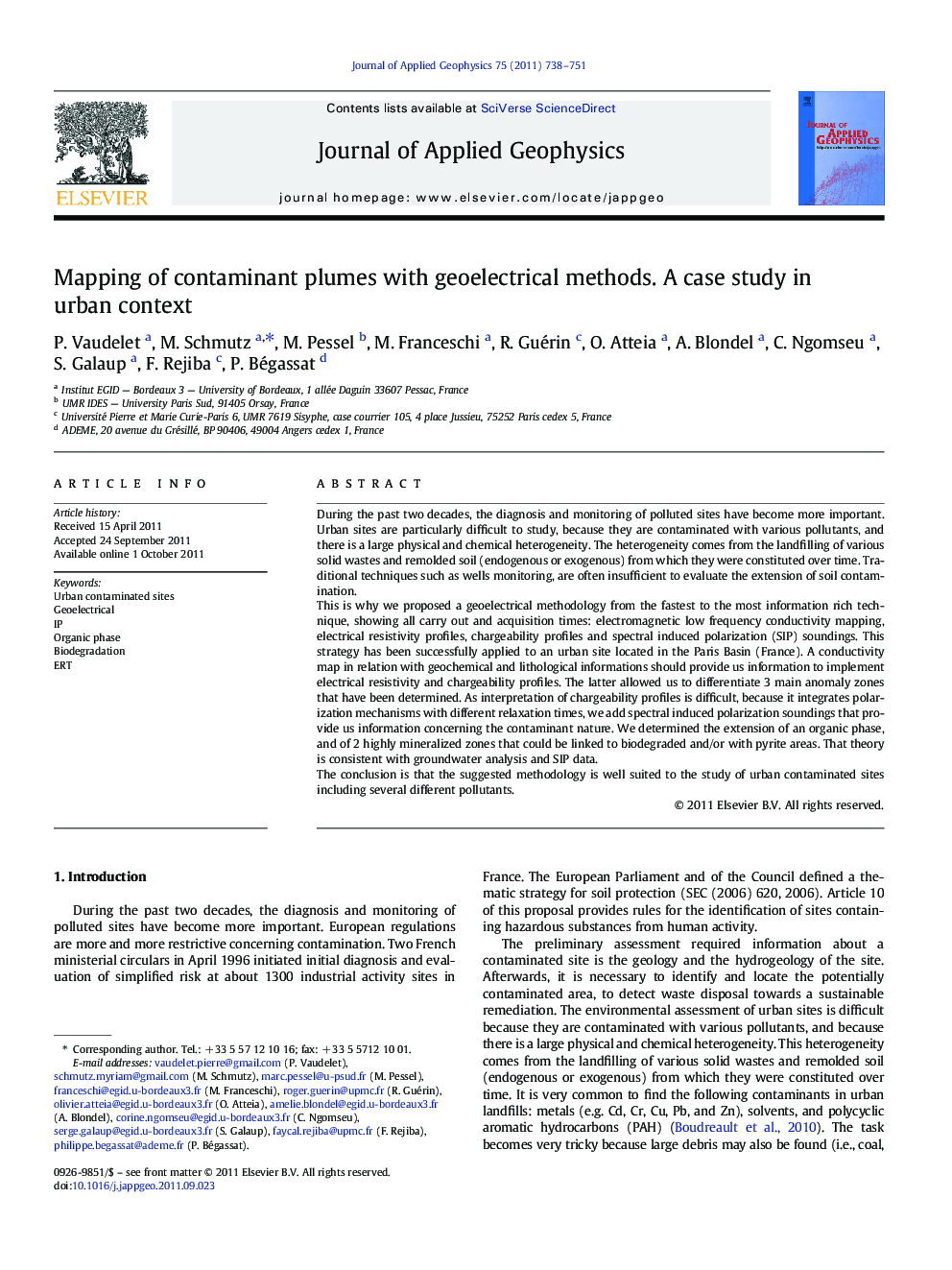 Mapping of contaminant plumes with geoelectrical methods. A case study in urban context