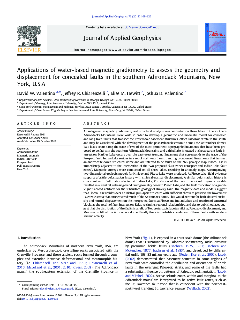 Applications of water-based magnetic gradiometry to assess the geometry and displacement for concealed faults in the southern Adirondack Mountains, New York, U.S.A