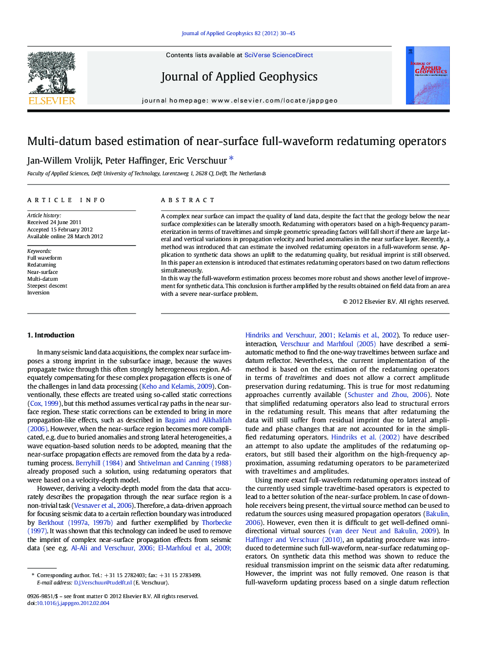 Multi-datum based estimation of near-surface full-waveform redatuming operators