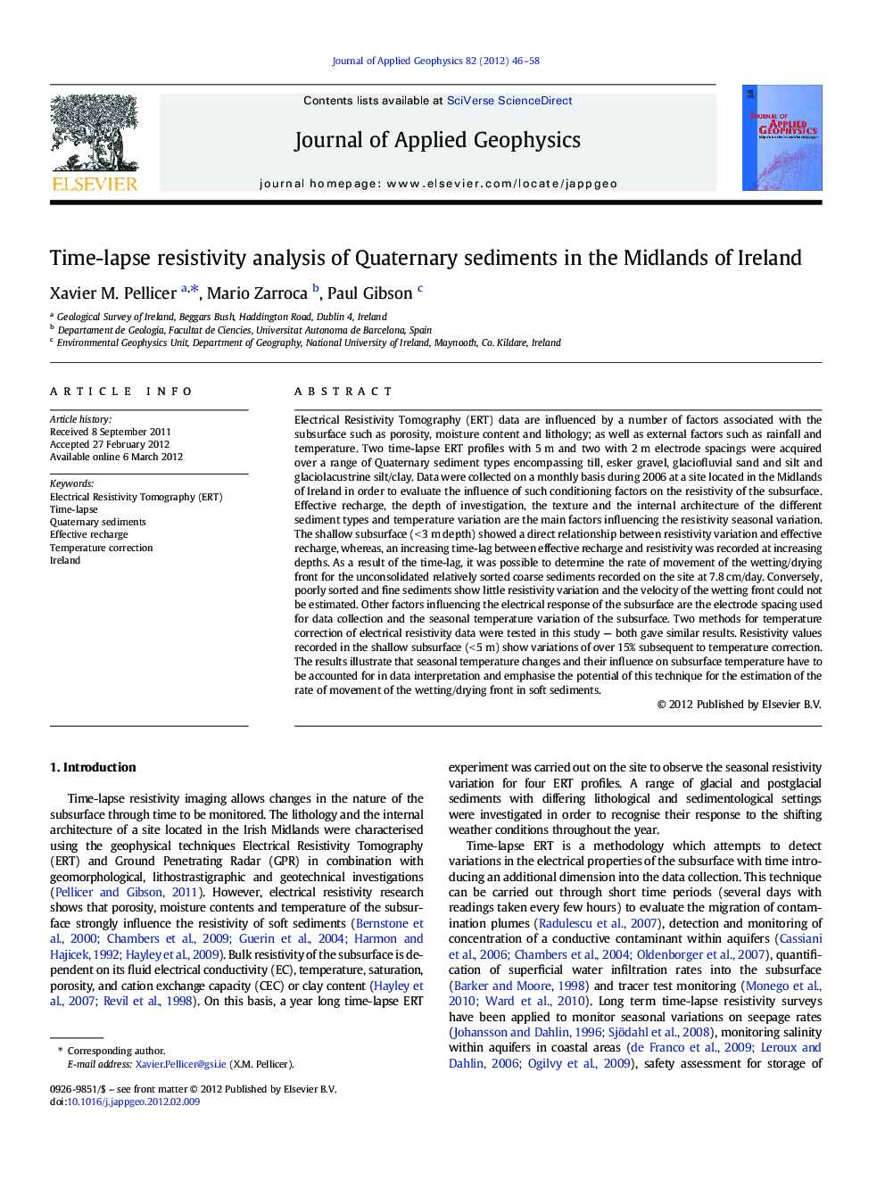 Time-lapse resistivity analysis of Quaternary sediments in the Midlands of Ireland