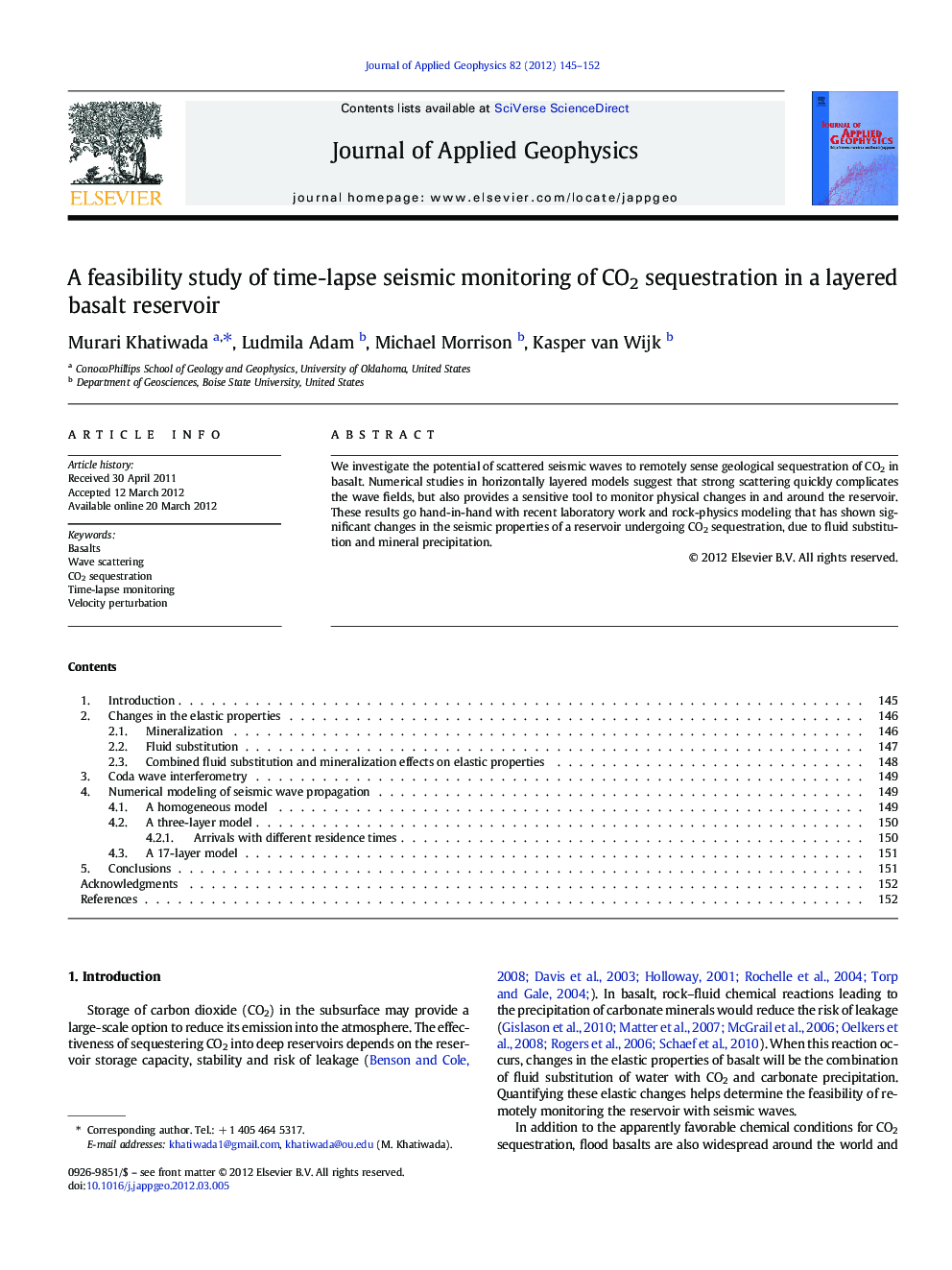 A feasibility study of time-lapse seismic monitoring of CO2 sequestration in a layered basalt reservoir