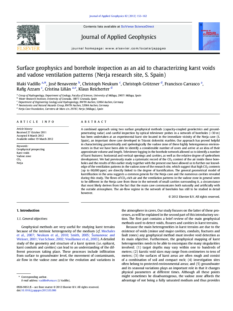 Surface geophysics and borehole inspection as an aid to characterizing karst voids and vadose ventilation patterns (Nerja research site, S. Spain)