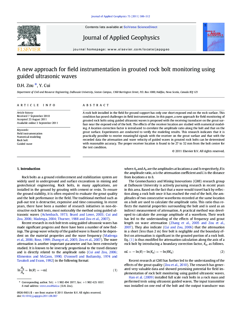 A new approach for field instrumentation in grouted rock bolt monitoring using guided ultrasonic waves