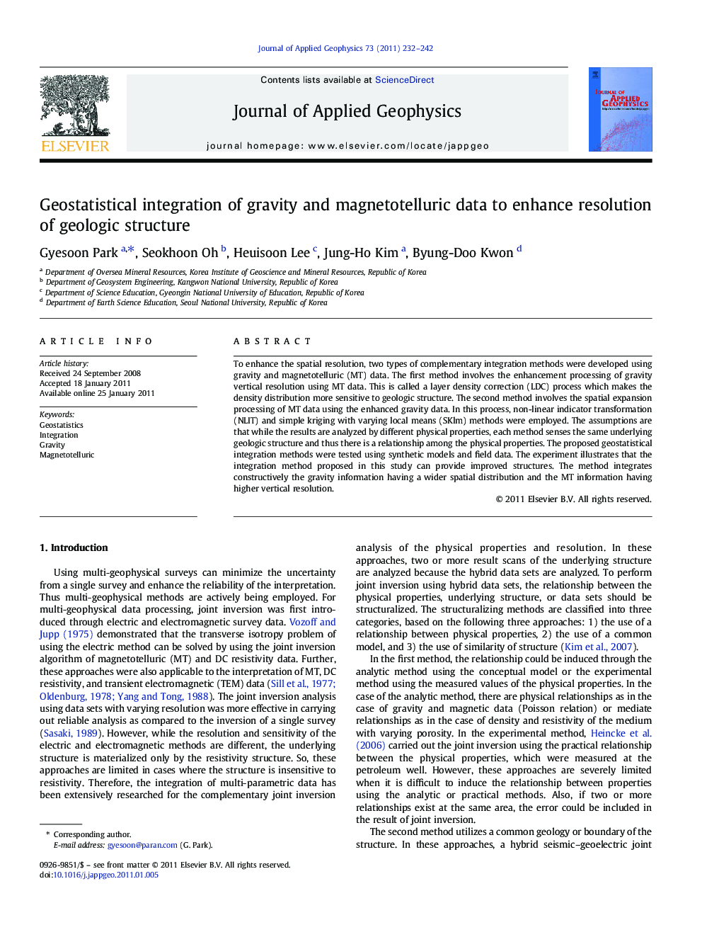 Geostatistical integration of gravity and magnetotelluric data to enhance resolution of geologic structure