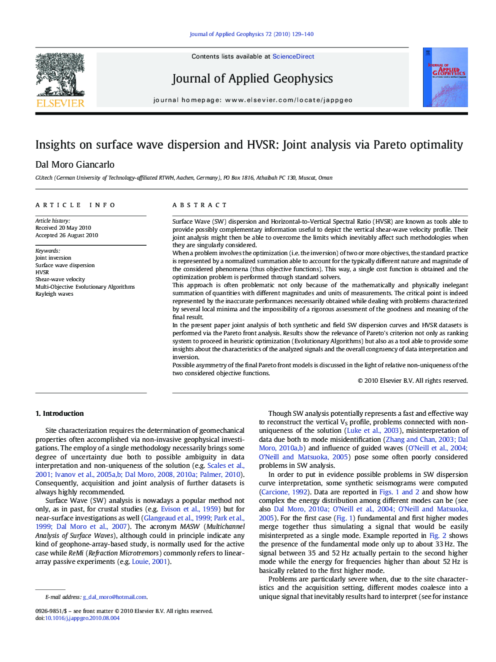 Insights on surface wave dispersion and HVSR: Joint analysis via Pareto optimality