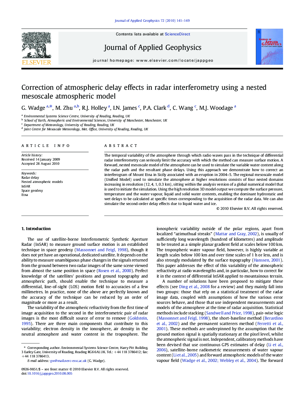 Correction of atmospheric delay effects in radar interferometry using a nested mesoscale atmospheric model