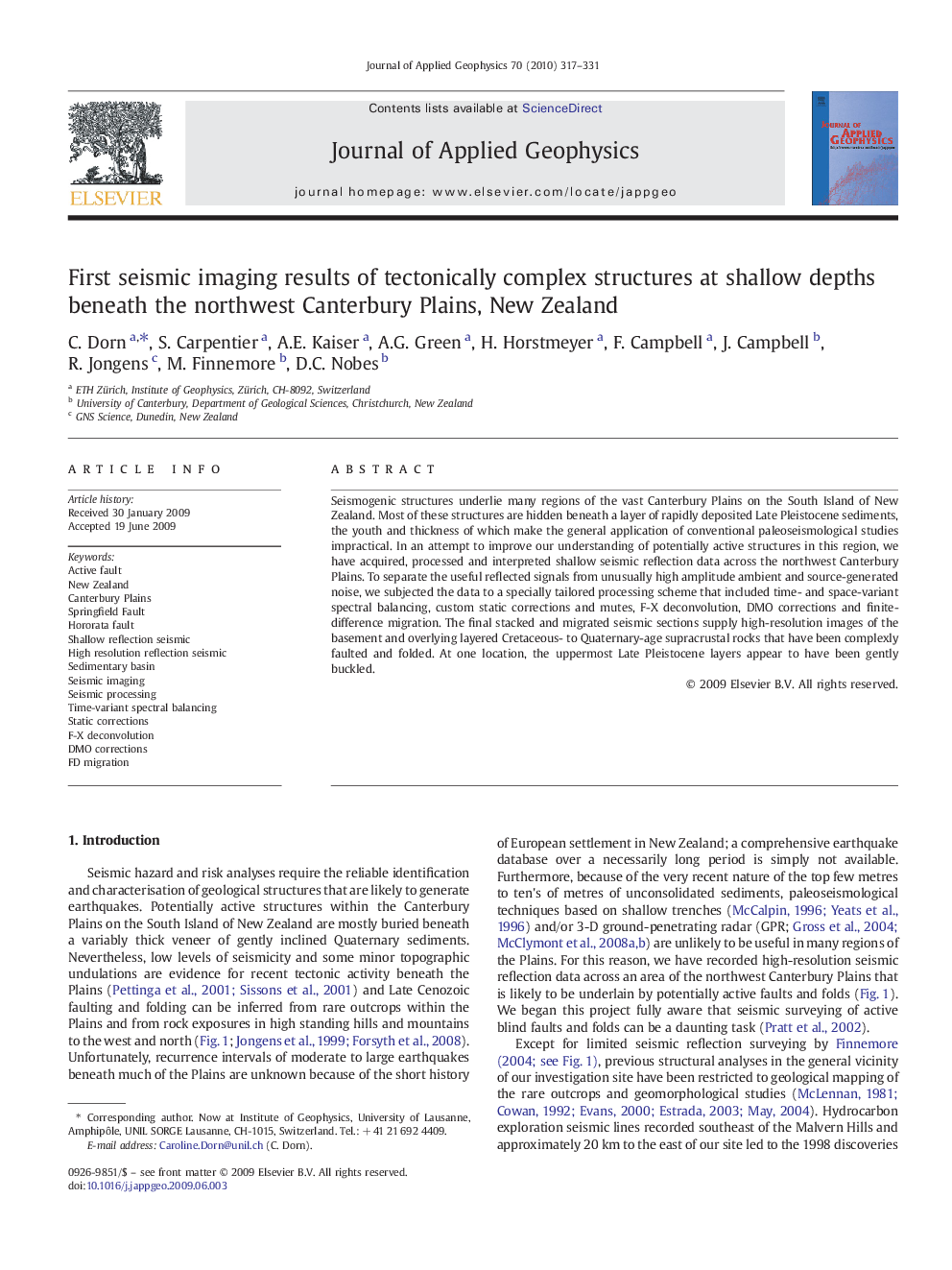 First seismic imaging results of tectonically complex structures at shallow depths beneath the northwest Canterbury Plains, New Zealand