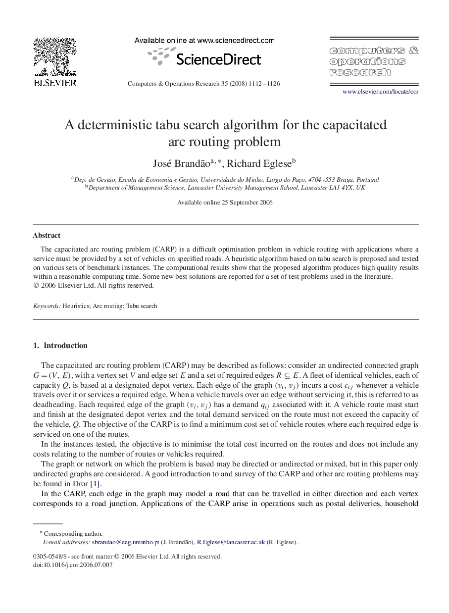 A deterministic tabu search algorithm for the capacitated arc routing problem