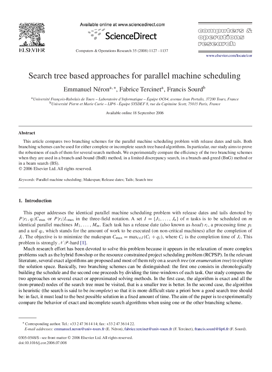 Search tree based approaches for parallel machine scheduling