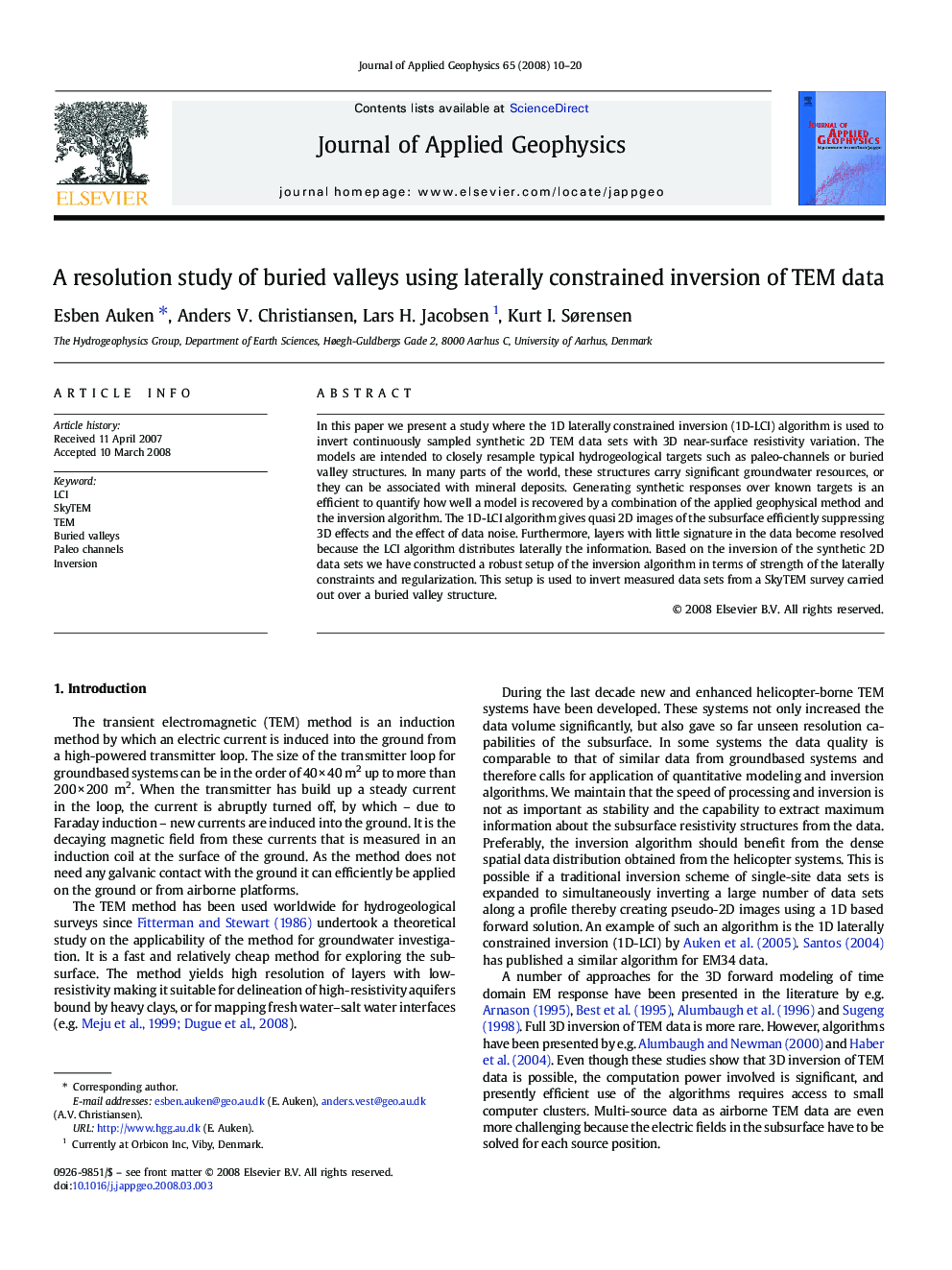 A resolution study of buried valleys using laterally constrained inversion of TEM data