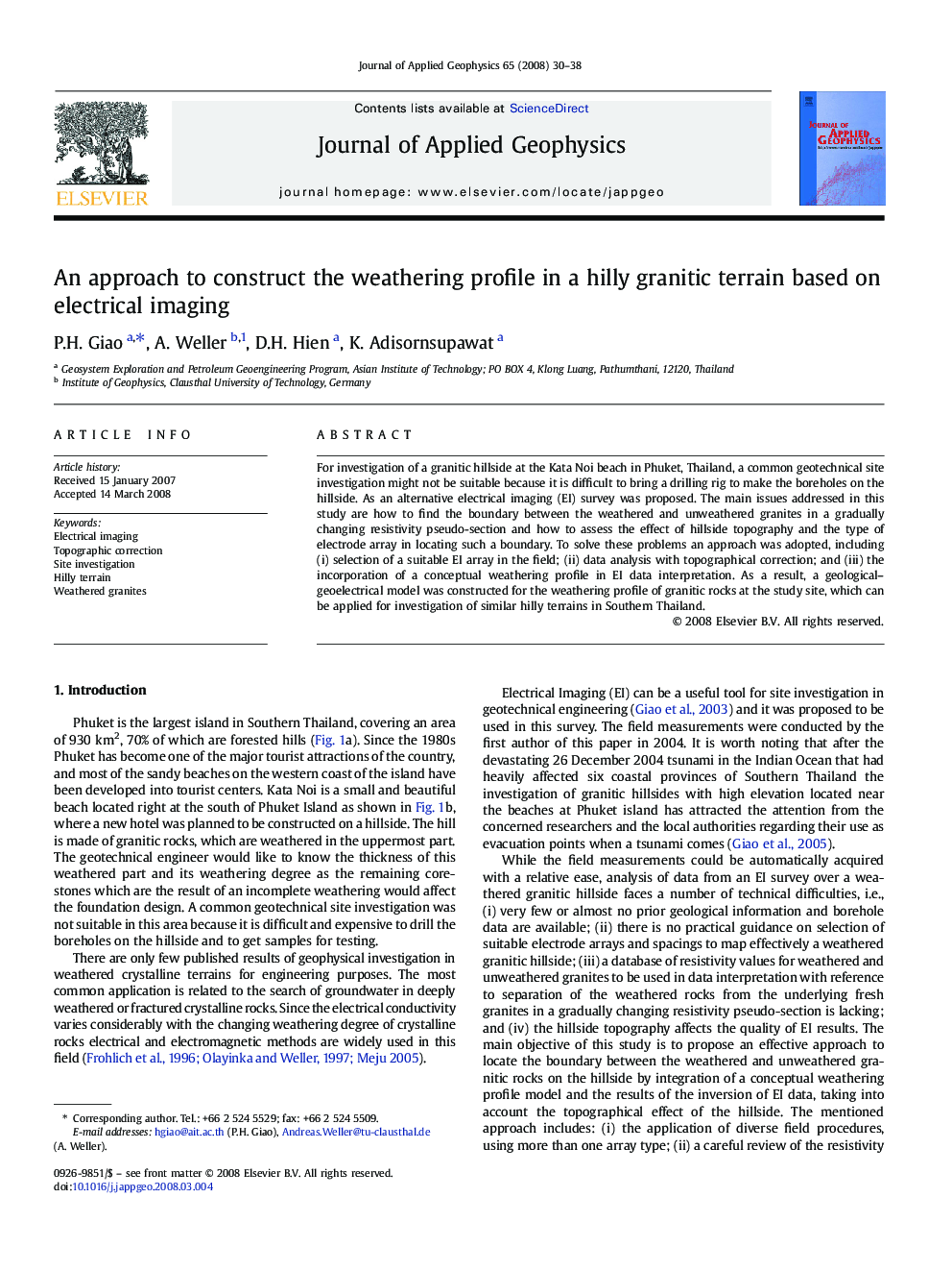 An approach to construct the weathering profile in a hilly granitic terrain based on electrical imaging