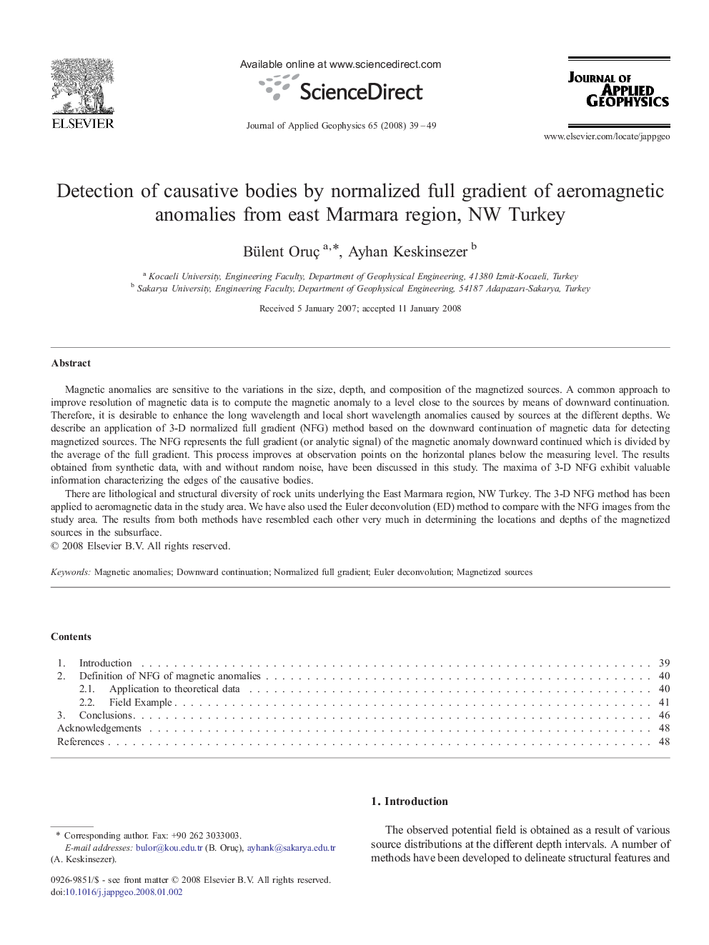عکس صفحه اول مقاله: Detection of causative bodies by normalized full gradient of aeromagnetic anomalies from east Marmara region, NW Turkey Detection of causative bodies by normalized full gradient of aeromagnetic anomalies from east Marmara region, NW Turkey