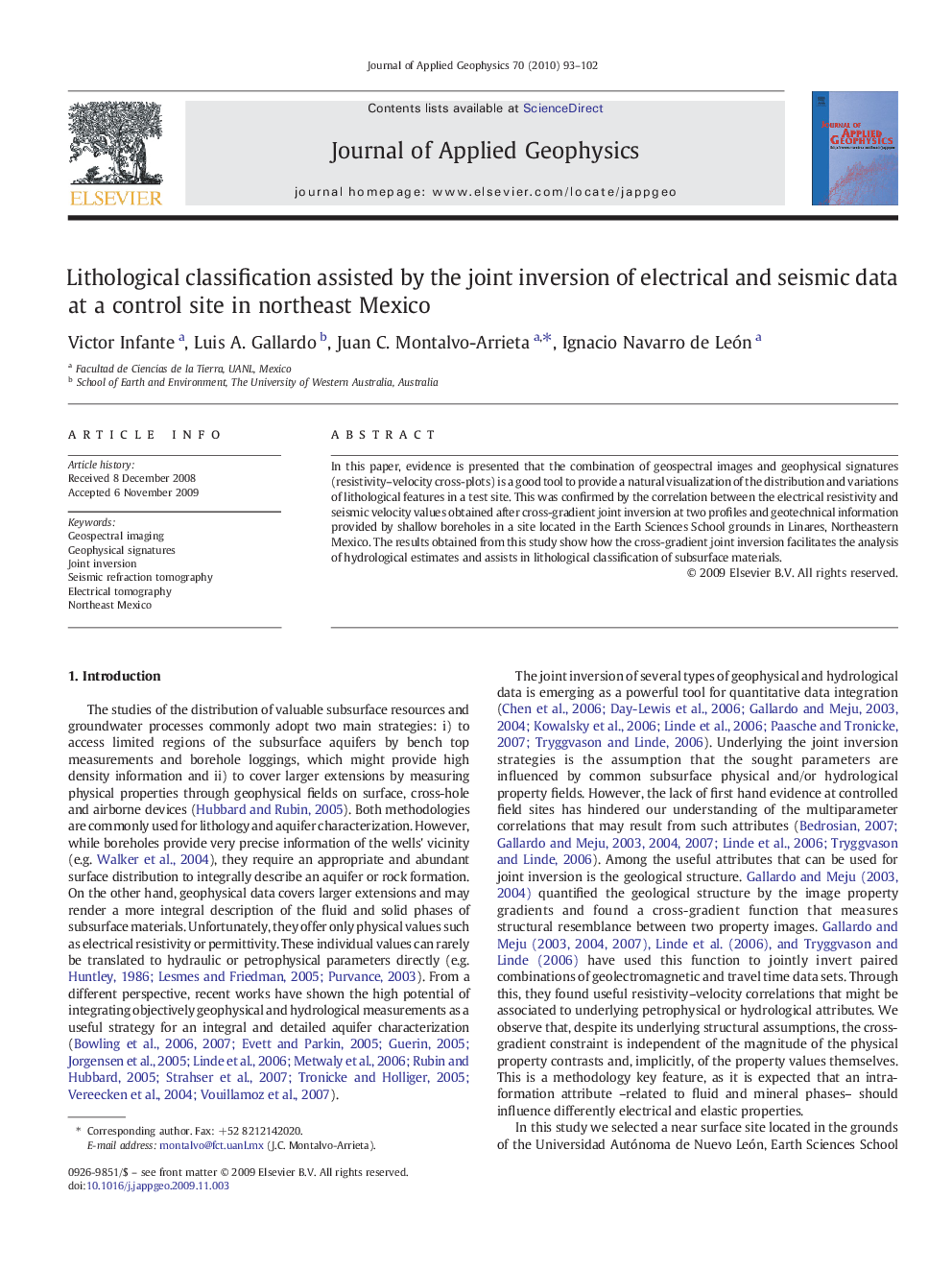 Lithological classification assisted by the joint inversion of electrical and seismic data at a control site in northeast Mexico