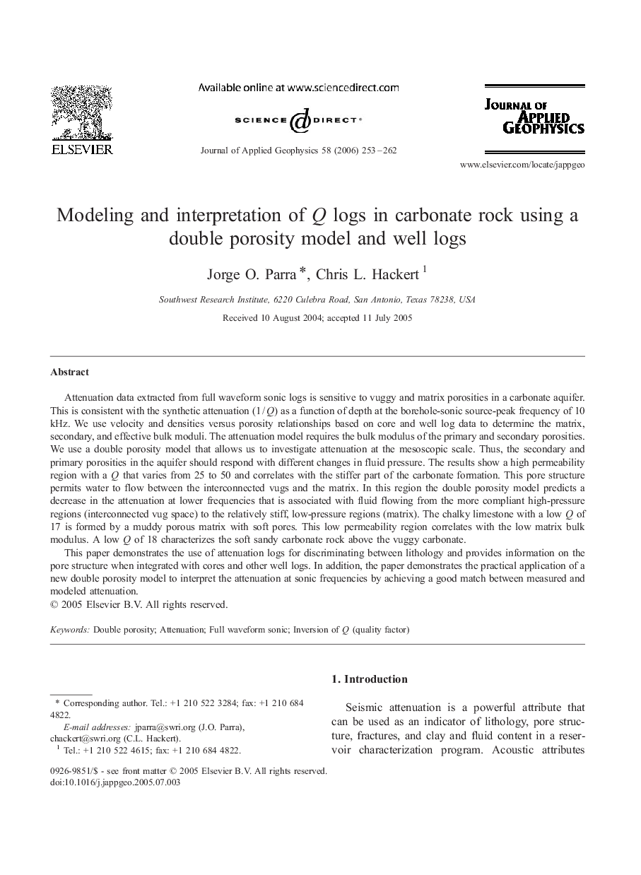 Modeling and interpretation of Q logs in carbonate rock using a double porosity model and well logs