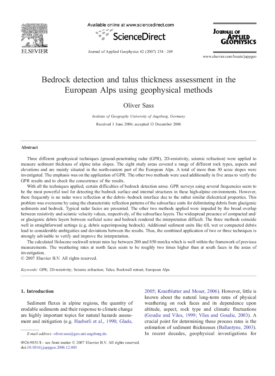 Bedrock detection and talus thickness assessment in the European Alps using geophysical methods