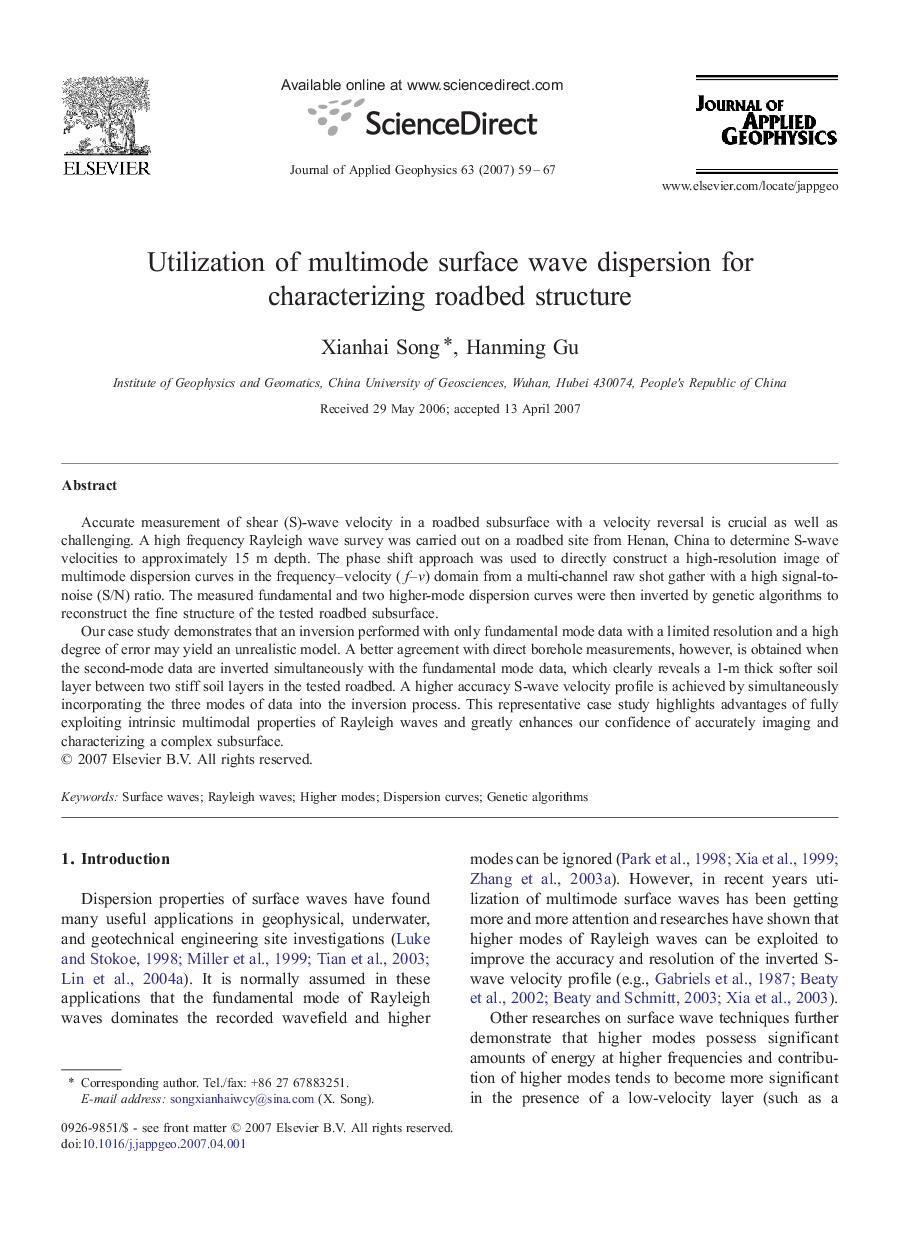 Utilization of multimode surface wave dispersion for characterizing roadbed structure