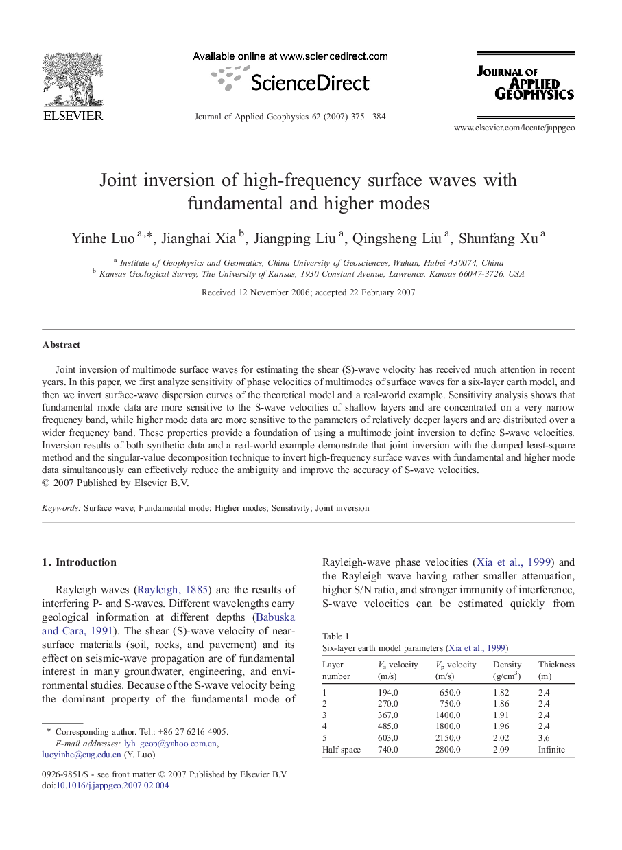 Joint inversion of high-frequency surface waves with fundamental and higher modes