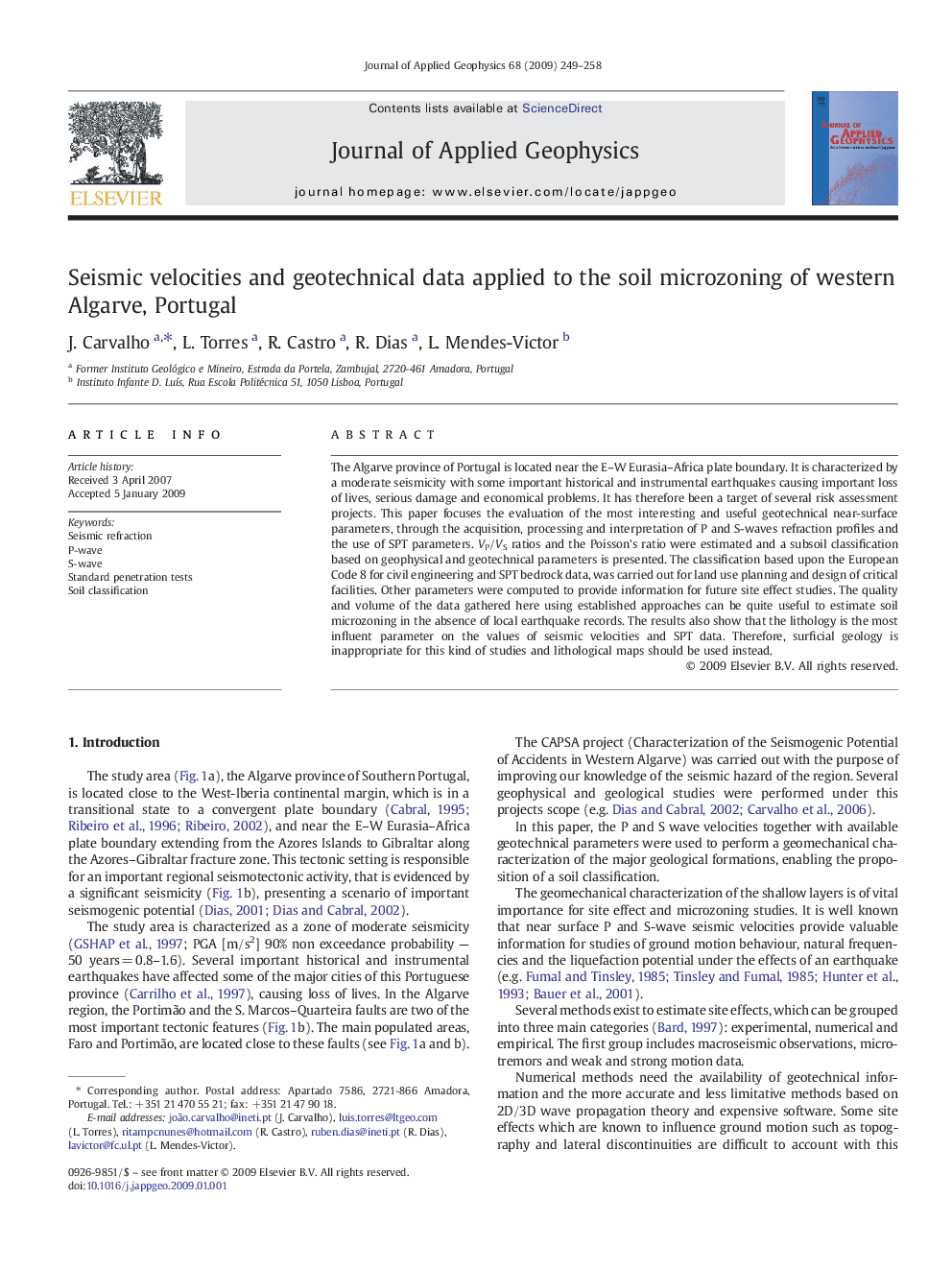 Seismic velocities and geotechnical data applied to the soil microzoning of western Algarve, Portugal