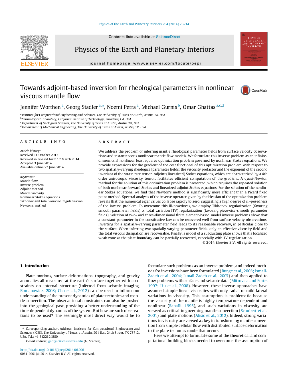 عکس صفحه اول مقاله: Towards adjoint-based inversion for rheological parameters in nonlinear viscous mantle flow Towards adjoint-based inversion for rheological parameters in nonlinear viscous mantle flow