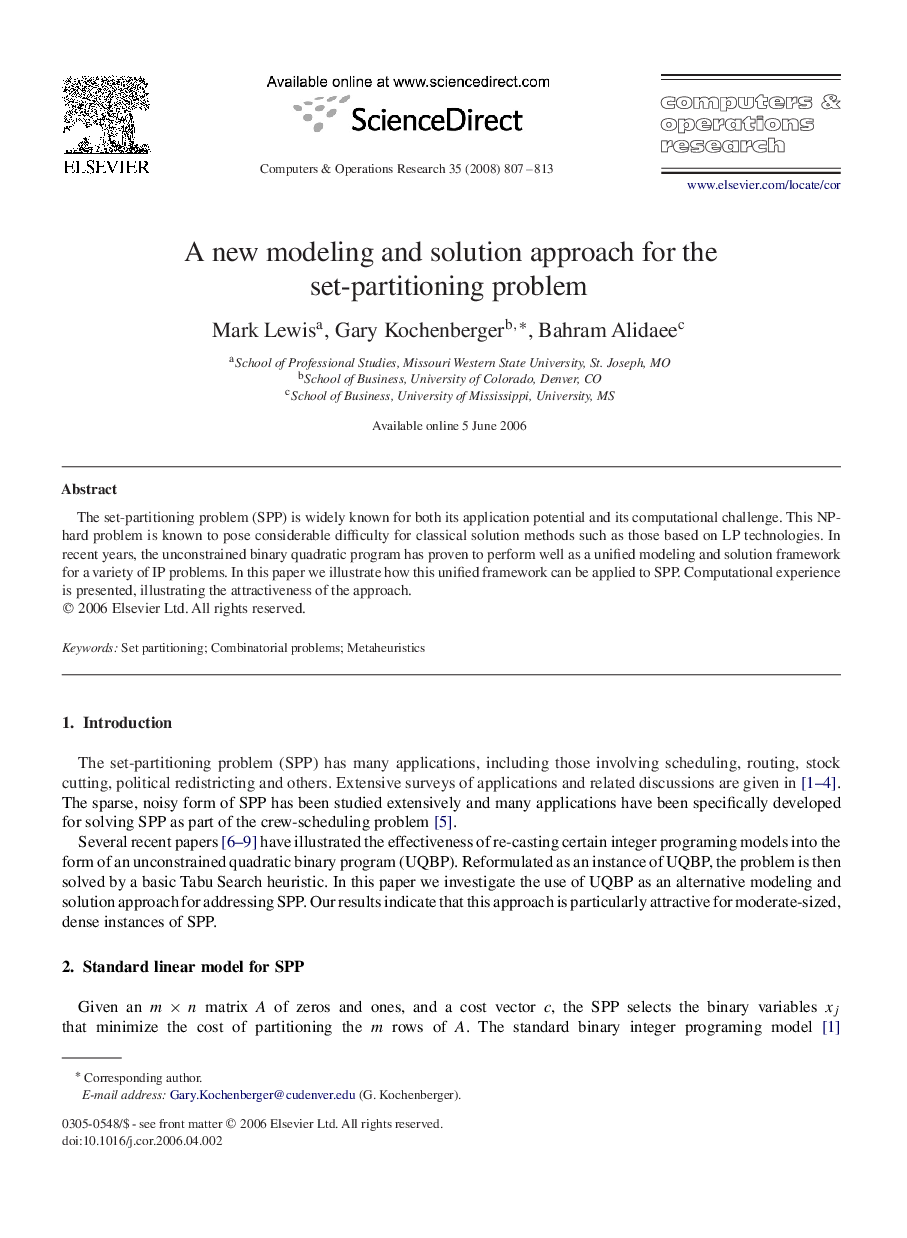 A new modeling and solution approach for the set-partitioning problem