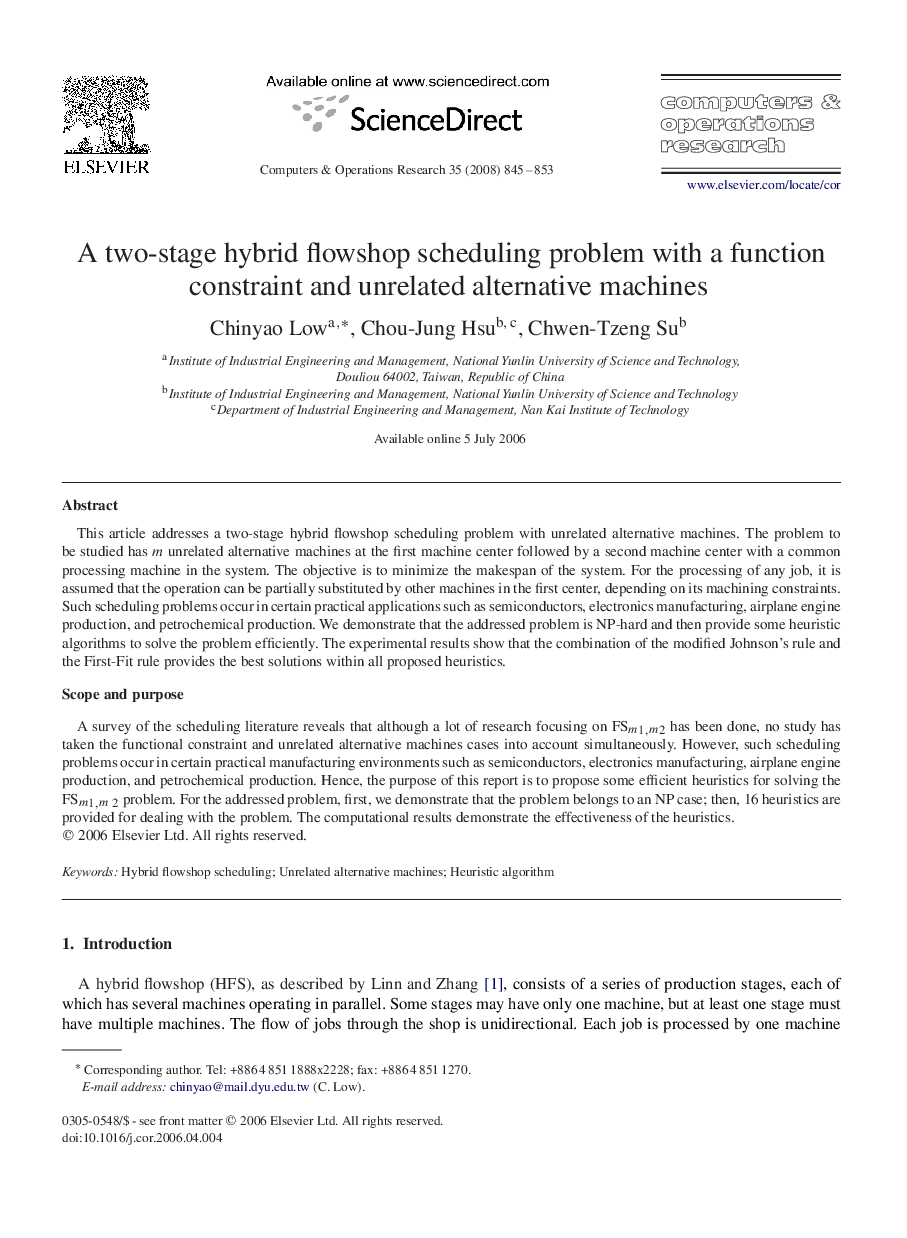 A two-stage hybrid flowshop scheduling problem with a function constraint and unrelated alternative machines