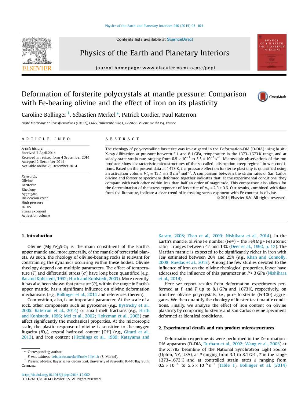 Deformation of forsterite polycrystals at mantle pressure: Comparison with Fe-bearing olivine and the effect of iron on its plasticity