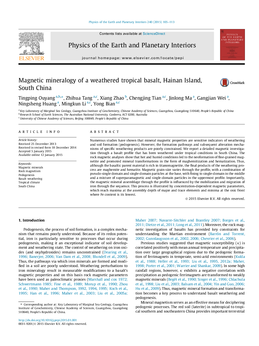 Magnetic mineralogy of a weathered tropical basalt, Hainan Island, South China