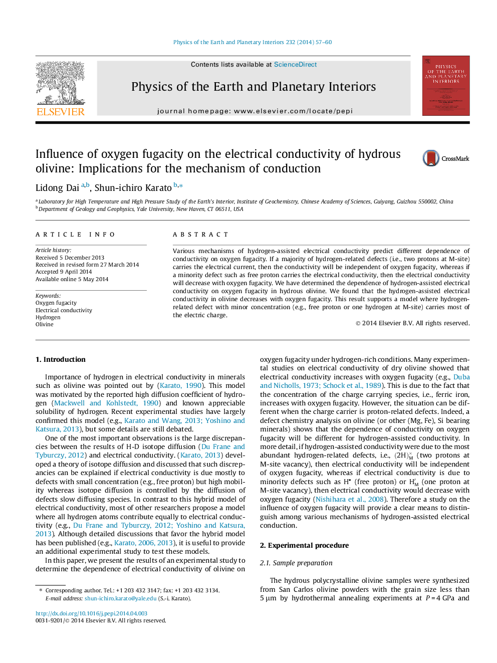 Influence of oxygen fugacity on the electrical conductivity of hydrous olivine: Implications for the mechanism of conduction