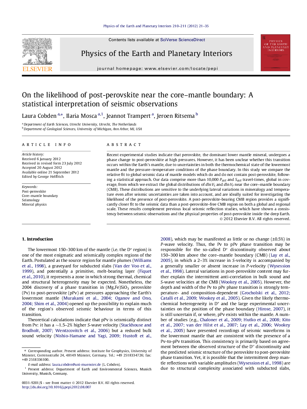 On the likelihood of post-perovskite near the core–mantle boundary: A statistical interpretation of seismic observations