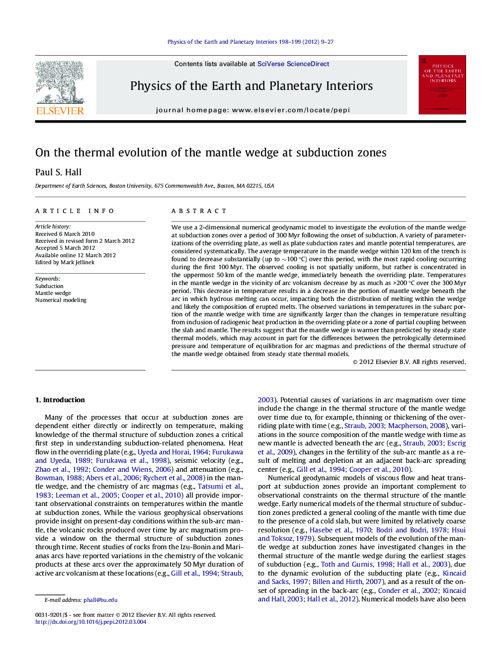 On the thermal evolution of the mantle wedge at subduction zones