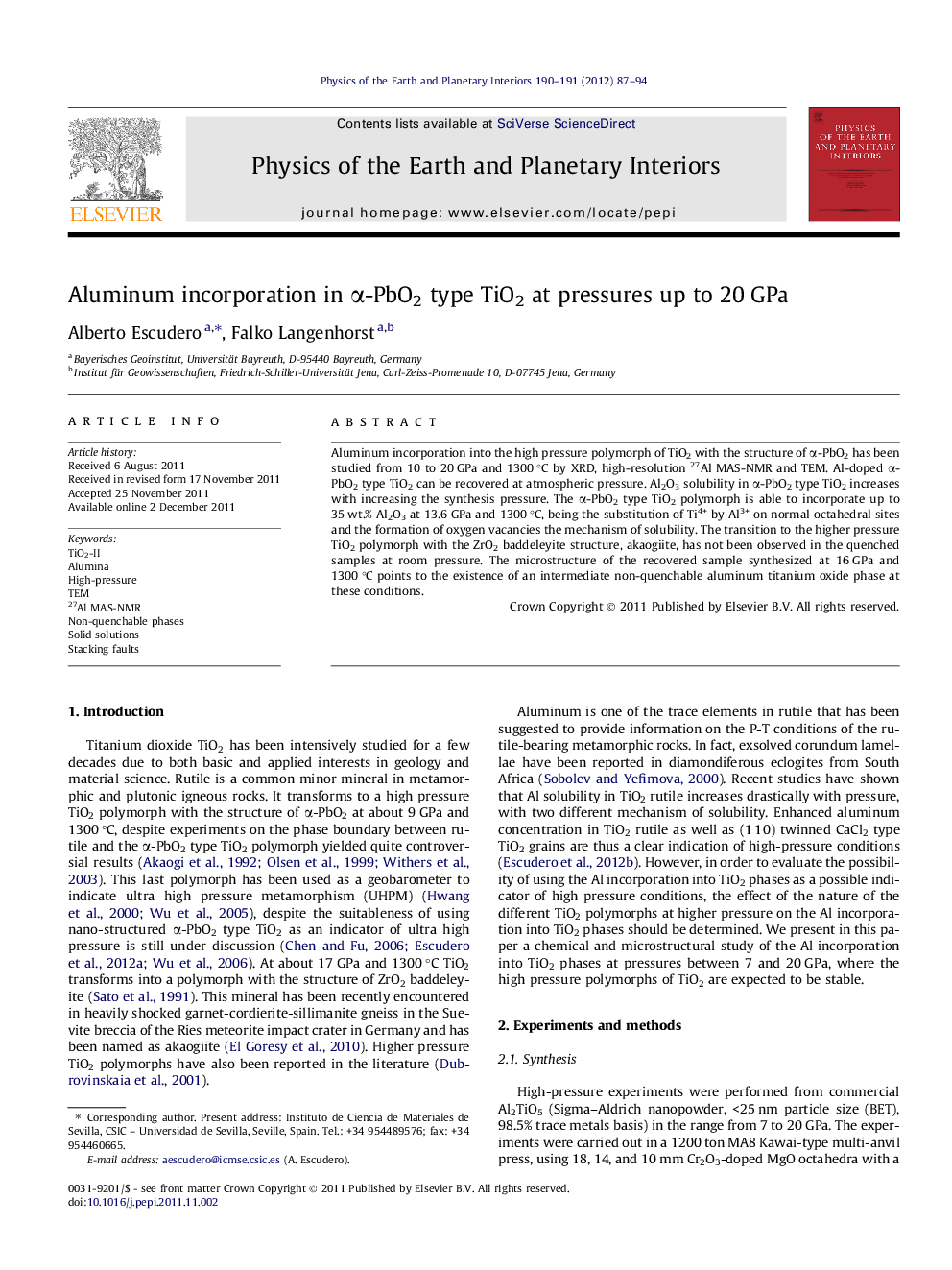 Aluminum incorporation in α-PbO2 type TiO2 at pressures up to 20 GPa