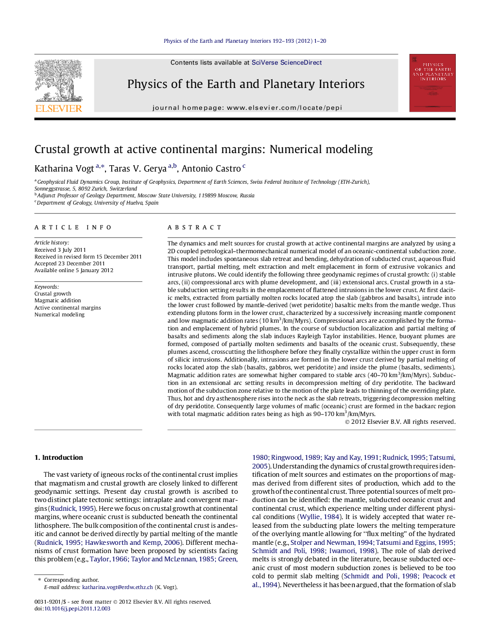 Crustal growth at active continental margins: Numerical modeling