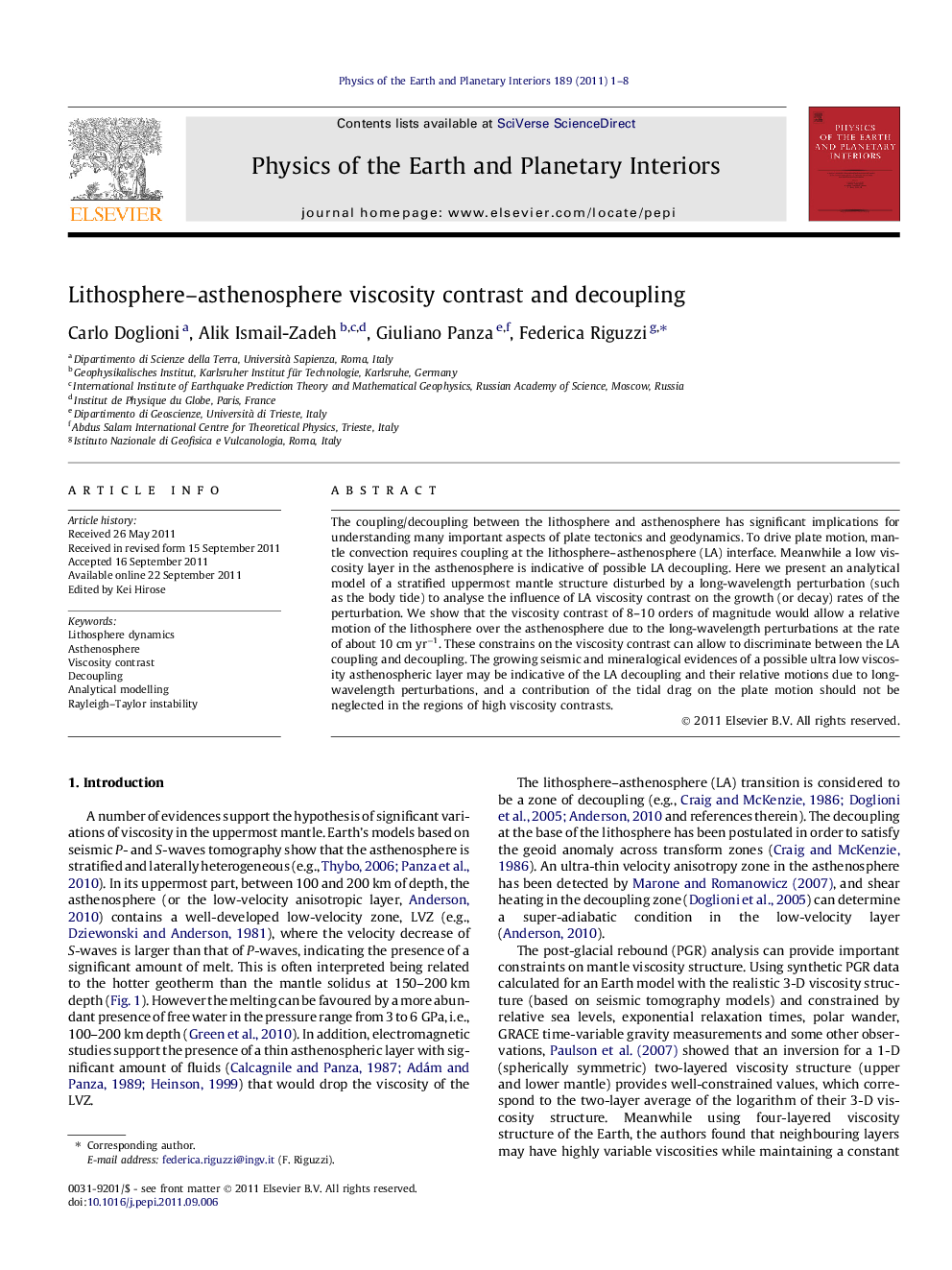 Lithosphere–asthenosphere viscosity contrast and decoupling