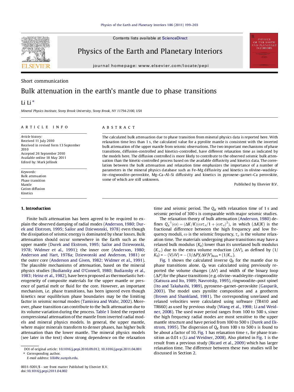 Bulk attenuation in the earth's mantle due to phase transitions