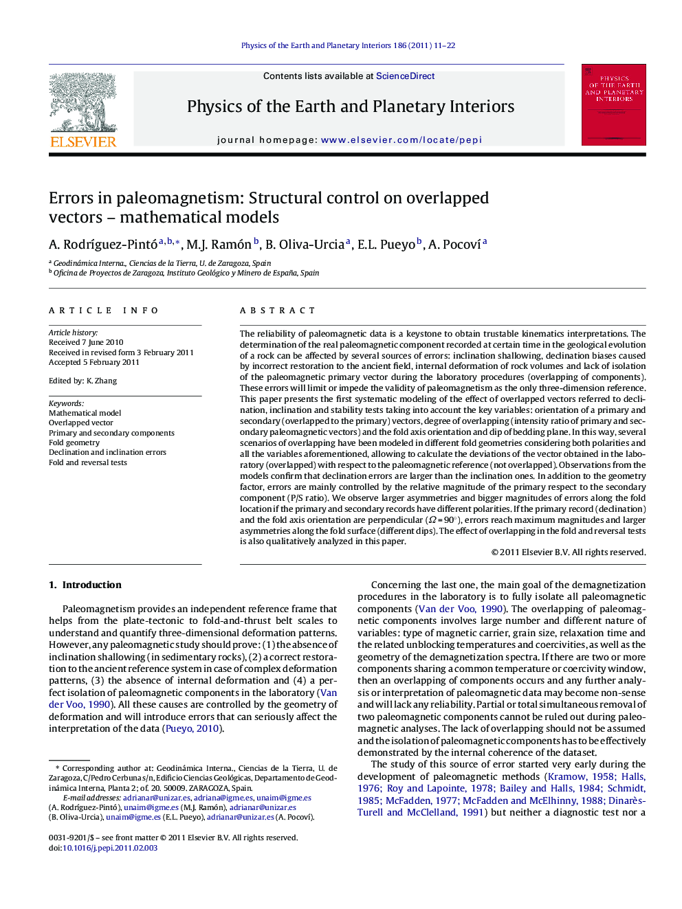 Errors in paleomagnetism: Structural control on overlapped vectors – mathematical models