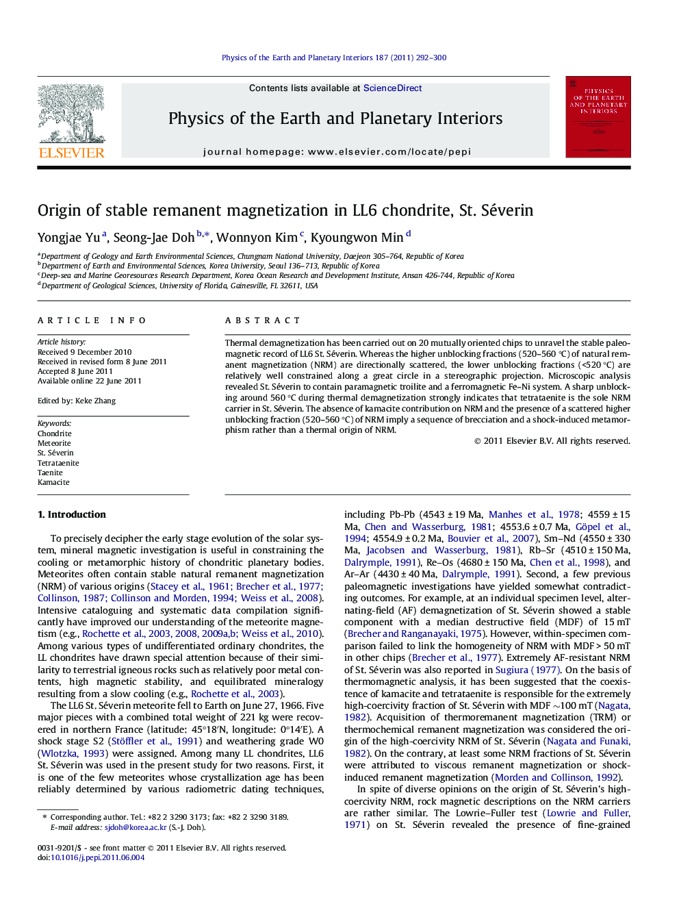 Origin of stable remanent magnetization in LL6 chondrite, St. Séverin