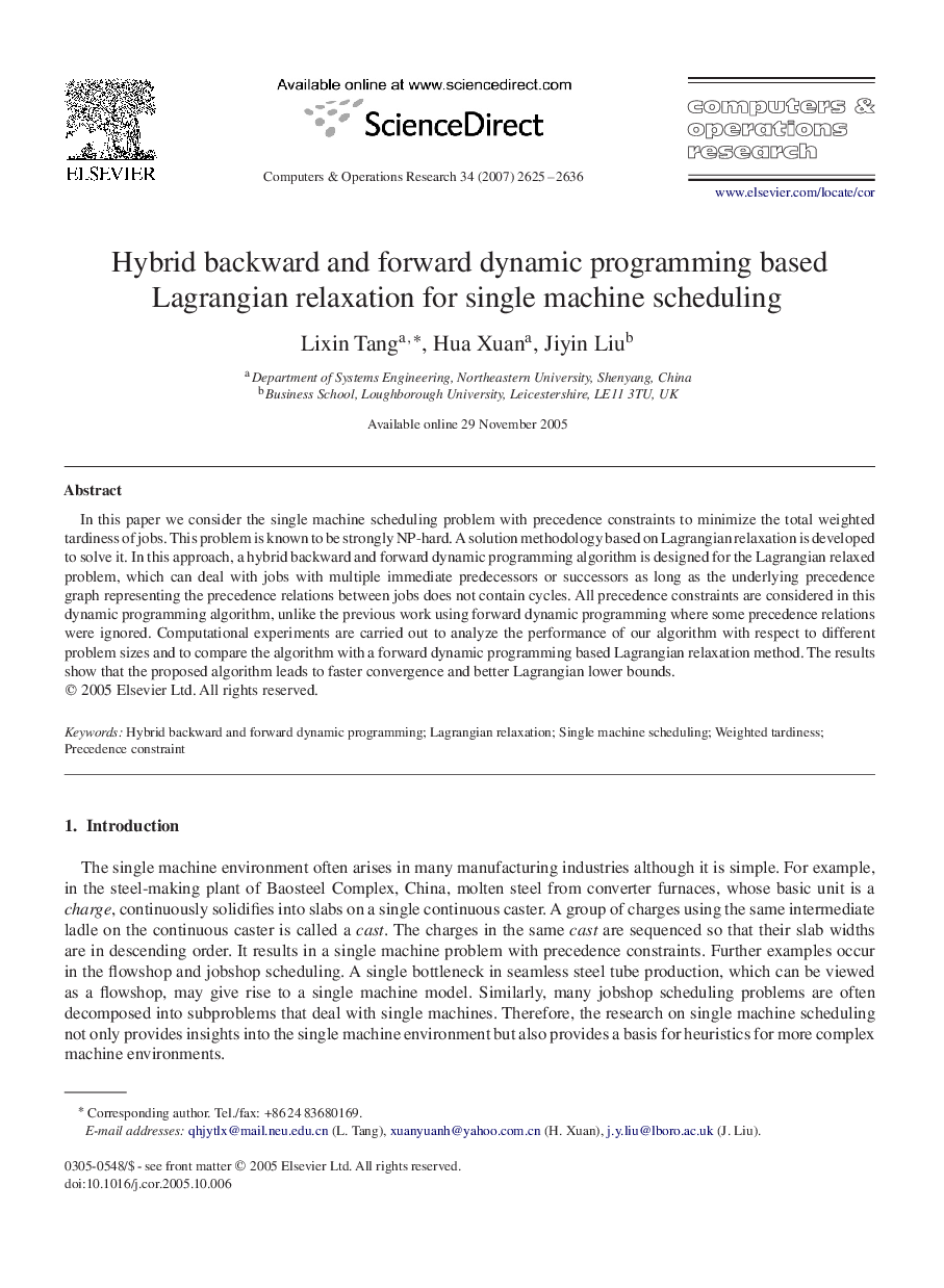 Hybrid backward and forward dynamic programming based Lagrangian relaxation for single machine scheduling