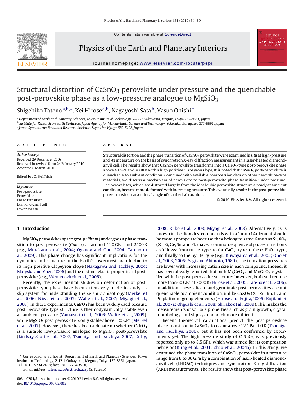 Structural distortion of CaSnO3 perovskite under pressure and the quenchable post-perovskite phase as a low-pressure analogue to MgSiO3