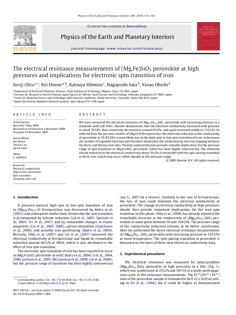 The electrical resistance measurements of (Mg,Fe)SiO3 perovskite at high pressures and implications for electronic spin transition of iron