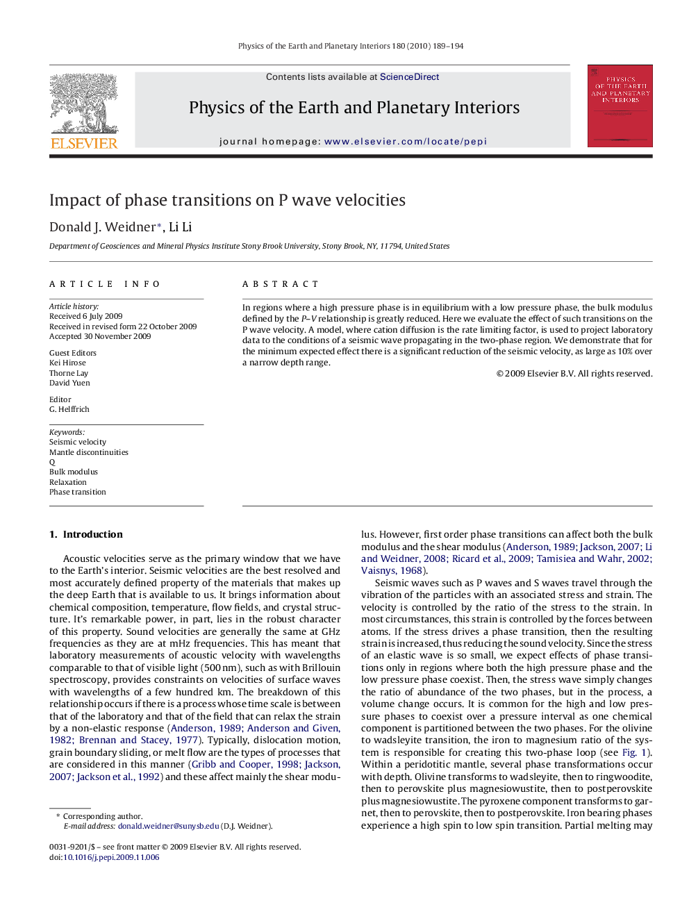 Impact of phase transitions on P wave velocities