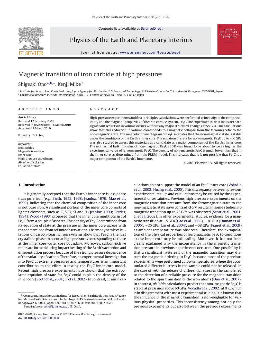 Magnetic transition of iron carbide at high pressures