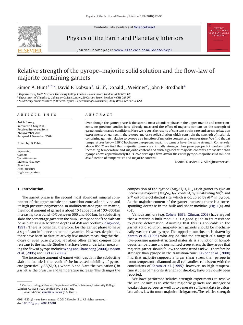 Relative strength of the pyrope–majorite solid solution and the flow-law of majorite containing garnets