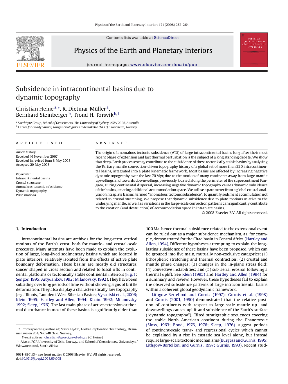 Subsidence in intracontinental basins due to dynamic topography